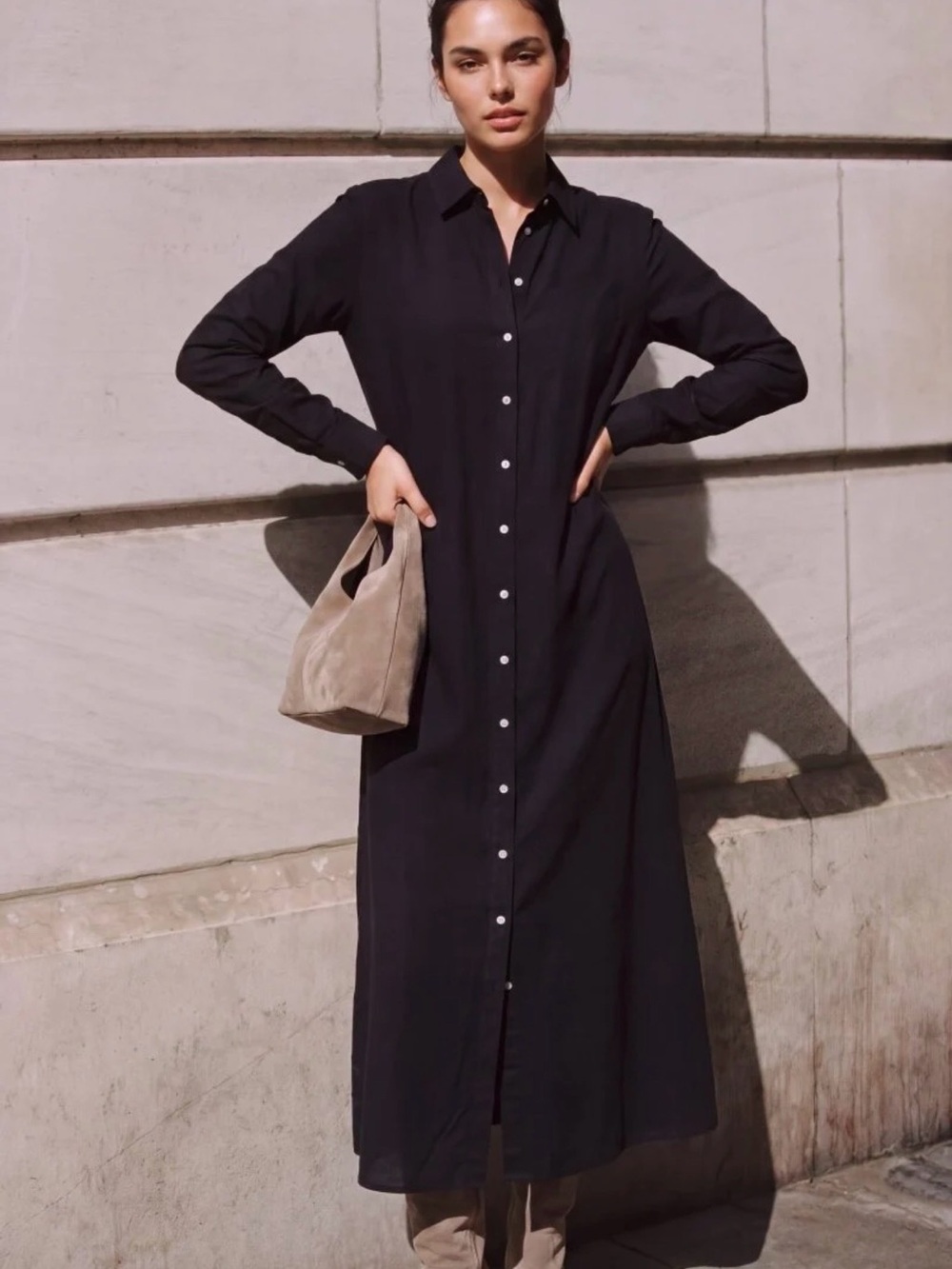 J Crew crepe Black Button-Front Shirt Dress in crepe